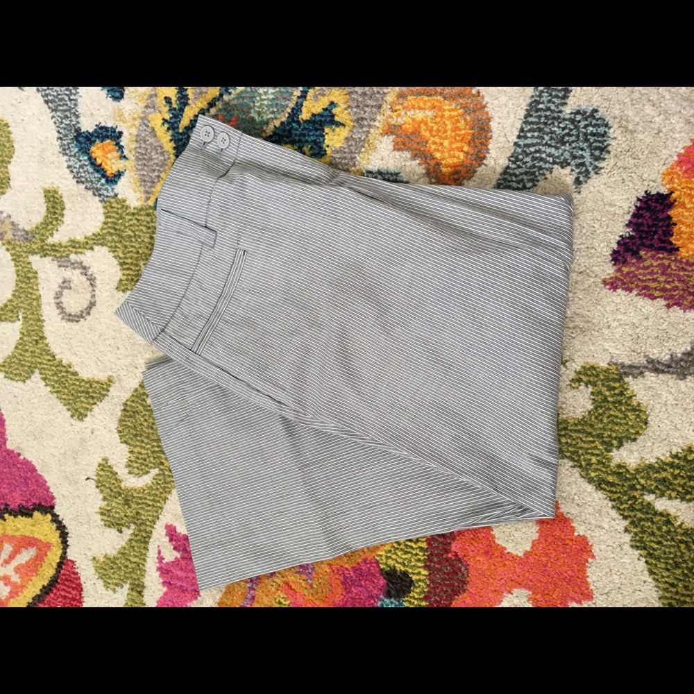 Gray and white striped crop pants